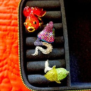 Three very special cocktail RINGS.  DOLPHIN-FISH-SNAKE.  gorgeous - size 8.